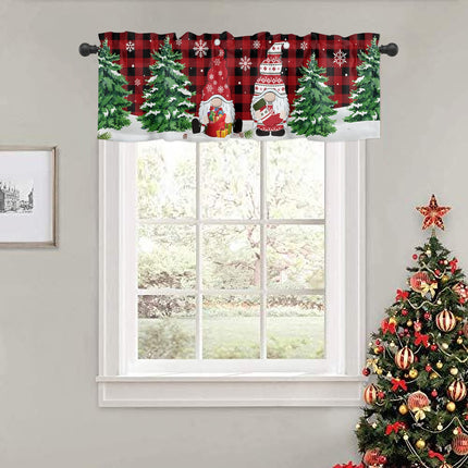 Christmas Valance for Windows Cute Christmas Gnome Window Toppers Valances Rod Pocket 1 Panel Xmas Tree Red Buffalo Plaid Window Treatments for Kitchen Bathroom Bedroom 54 x 18 inch