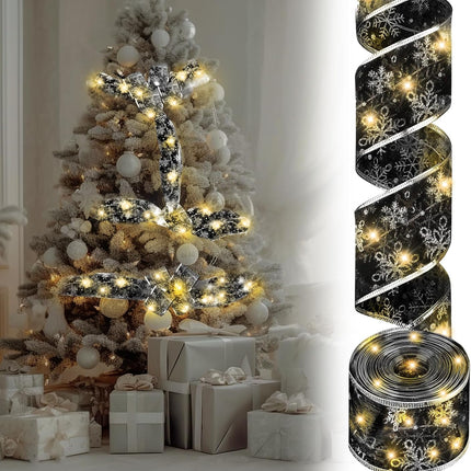 Hoolerry Christmas Black Ribbon Lights Christmas Lights 16.4 ft Glow Christmas Tree Ribbon Battery Operated Indoor String Lights for Outdoor Xmas Holiday Party Wedding Garland Lighted Decoration