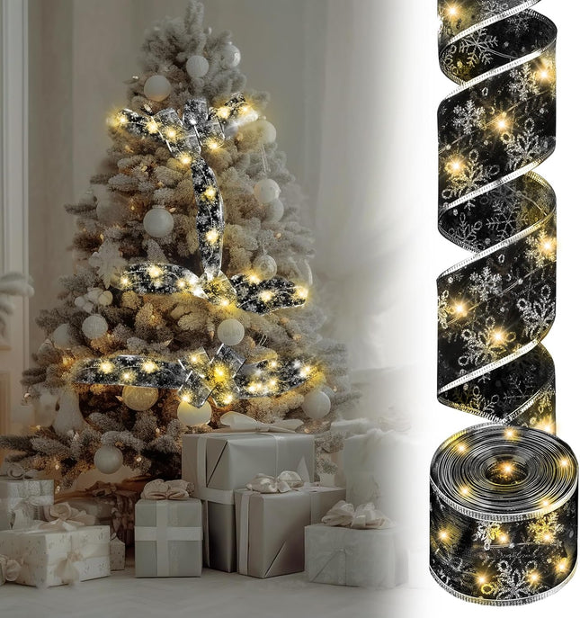 Hoolerry Christmas Black Ribbon Lights Christmas Lights 16.4 ft Glow Christmas Tree Ribbon Battery Operated Indoor String Lights for Outdoor Xmas Holiday Party Wedding Garland Lighted Decoration