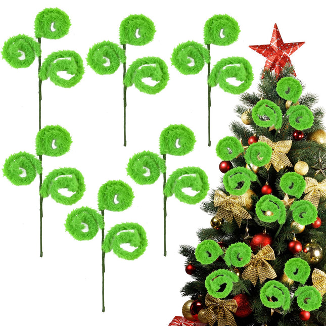 6PCS Green Furry Christmas Picks, Christmas Ornaments Picks Spiral Curly Picks Spray Stems Christmas Tree Picks Vase Filler Branches Sticks for Christmas Tree Decorations Tree Topper Wreath Party