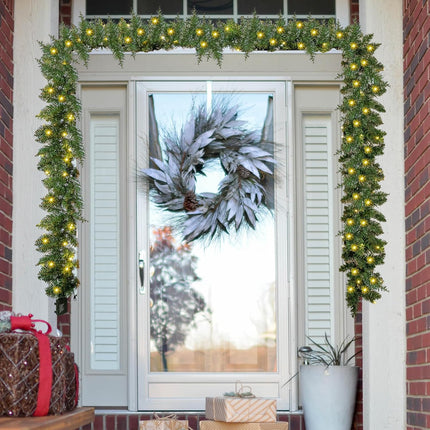 2 Pack 9FT Prelit Christmas Garland Artificial Pine Garland Decoration 50LED Battery Operated Warm Lights and Timer Xmas Garlands Decor Indoor Outdoor (Classic Green)