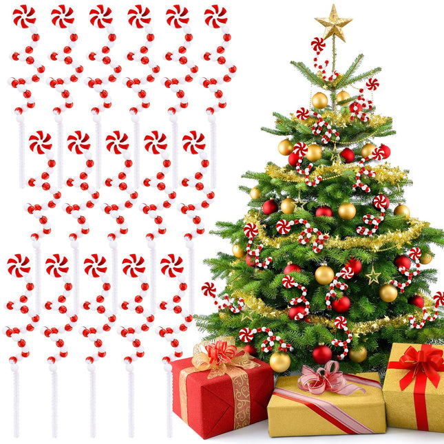 8.7 Inch Christmas Curly Pick Red White Christmas Picks Candy Shape Christmas Tree Picks Christmas Ornaments Christmas Tree Decorations Home Office Vase Party Ornaments (Candy Style, 16 Pcs)