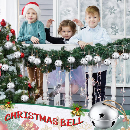 8 Pieces Christmas Bells Jumbo 3.15'' Christmas Star Cutouts Bells Xmas Bells Large Bells for Craft Bells Ornament Christmas Tree Decor, Silver