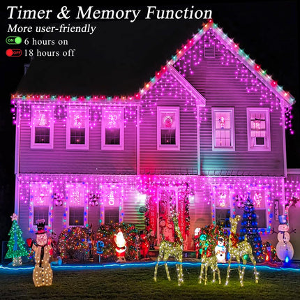 33FT Pink Christmas Lights Outdoor, 400 LED Icicle Lights for Outside, Plug in Twinkle Tree Lights Indoor with 8 Modes Timer Waterproof for House Eave Holiday Decor Wedding Yard Patio Decorations