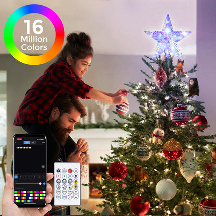 Christmas Tree Topper Star 7.5" Lighted Star Tree Top w/Remote Control,Color Changing Solid/Flash Treetop w/Remote,USB Powered Xmas Tree Topper,RGB Tree Top for Christmas Tree,DIY Color Changing