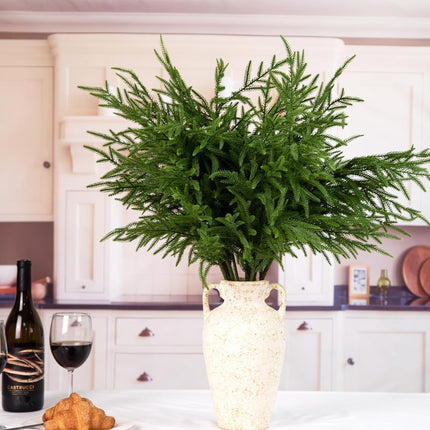 12 Pcs Artificial Norfolk Pine Branches - 30 Inch Faux Christmas Greenery Stems Fake Cedar Pine Picks for Vase DIY Crafts Garland Wreath Accessories Xmas Indoor Outdoor Home Decorations