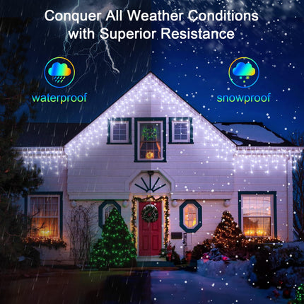 1296 LED Christma Lights With 288 Drops,131FT Outdoor Hanging lights with 8 Modes & Timer, Plug in Curtain String Lights Outdoor Waterproof for Fence Holiday Wedding Party Home Garden Decor Cool White