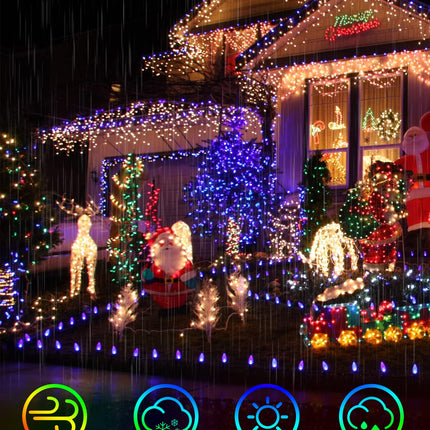 Avatar Controls Programmable Icicle Christmas Lights for Outside Waterproof w/ 58 Multicolor Modes, 32.8ft 299 Smart Color Changing LED Icicle Lights Connectable Music Sync, White & Green Eave Lights