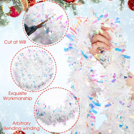 32.8 ft x 4 Inches Christmas Garland Christmas Tinsel Garland Xmas Metallic Twist Garland Glitter Tree Garland Hanging Decorations for Christmas Tree Wreath Wedding Party Decorations (Snowflake Style)