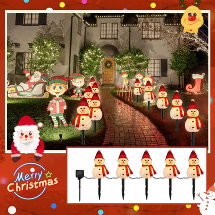 Retisee 2 Sets Snowman Christmas Pathway Stakes Lights with 5-in-1 Waterproof Holiday Walkway Light Outdoor Solar Snowman Santa Lights Christmas Yard Decorations Waterproof Lights for Patio Yard Porch