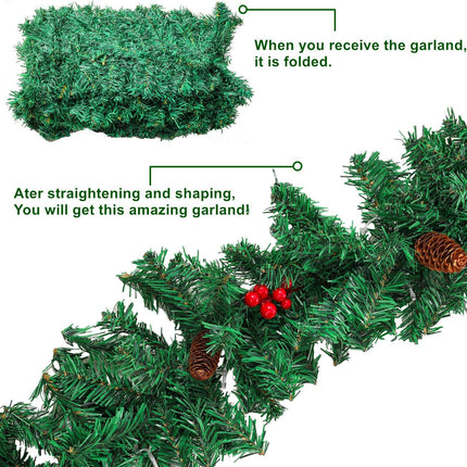 Pre-lit 9 ft Christmas Garland with Red Berries and Pine Cones, 50 Waterproof LED Lights (1)