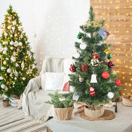 2Pcs Small Christmas Trees, Christmas Decorations Mini Christmas Trees with Cloth Bag Base, Artificial Small Christmas Tree with 68 PVC Branch Tips for Christmas Decor Christmas Party Home Table 2FT
