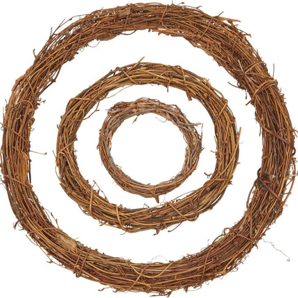 Juvale Set of 3 Grapevine Wreath Forms for DIY Crafts, Plain Twig Branches for Christmas, Holidays, Wedding, Party, and Fall Home Decor (11.5, 7, and 4.5 in)