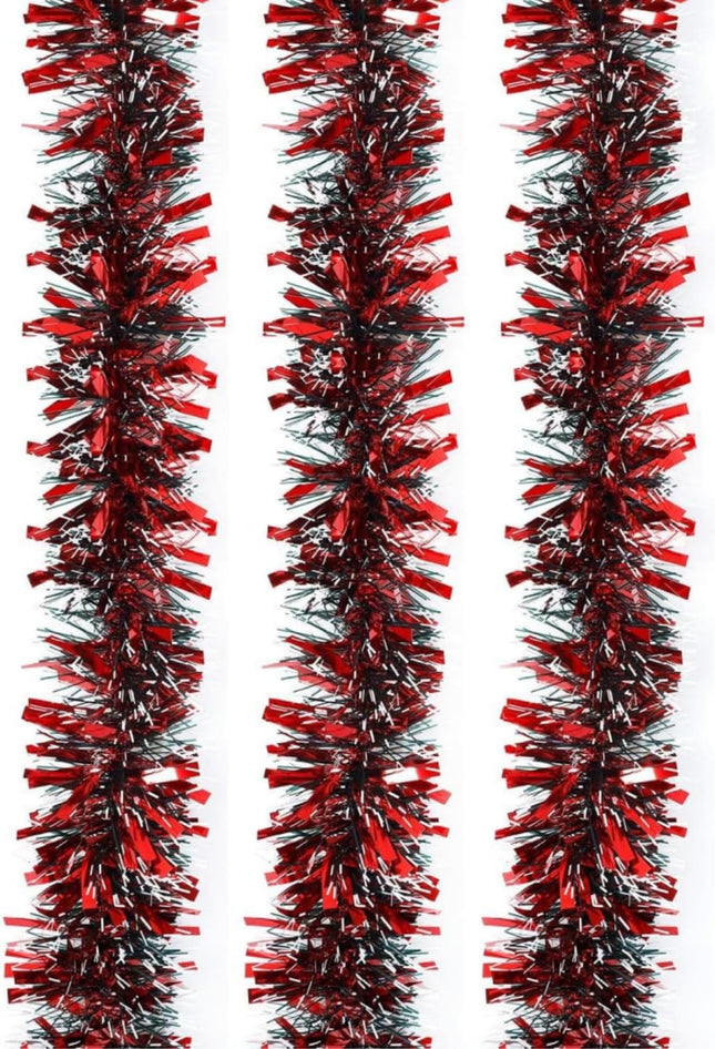 25ft Christmas Tinsel Garland, Christmas Tree Ornaments Home Party Classic Shiny Sparkly Ceiling Hanging Decorations,3.6 inch Wide Filaments Red
