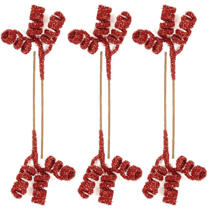 Christmas Tree Picks Curly Sprays 17 inches Set of 6 Red Xmas Tree Topper Christmas Ornaments Decorations
