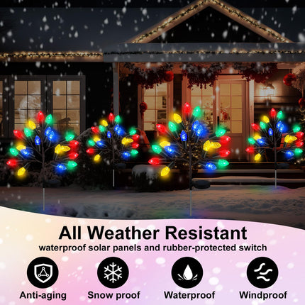 2 Pcs Christmas Decorations Outdoor Solar Pathway Lights 28 Christmas Stake Light Yard Lawn Outside Waterproof 8 Modes 40 LEDs Pine Cones Tree Lights for Walkway Path Garden Patio Decor