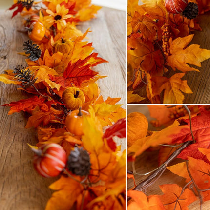 MISSPIN Fall Decor - Fall Garland - 6FT Autumn Maples Leaf Garland for Autumn Decor Hanging Vine Garland for Halloween Thanksgiving Decor Home Wedding Fireplace Party Christmas(Orange)