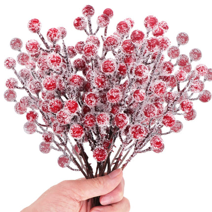 24 Pieces Artificial Holly Berry Stems 9" Christmas Berry Picks Sprays Snowy Fake Red Berries for Christmas Tree Branches Fillers Ornaments Valentine DIY Crafts Wedding Home Party Winter Decor (24)