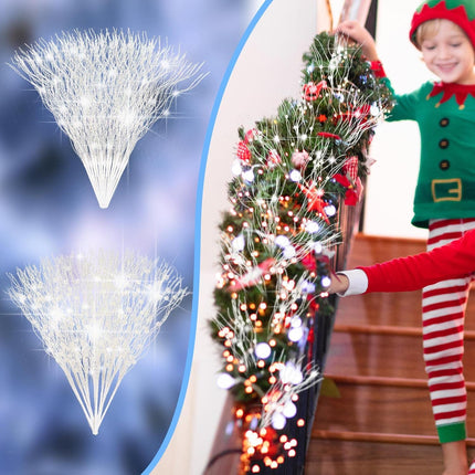 Giegxin 24 Pcs Christmas Artificial Glitter Berry Stem Ornaments 17 Inches Fake Christmas Picks Branches Decorative Glitter Sticks for Vase Christmas Tree DIY Wreath Crafts Fireplace(White)