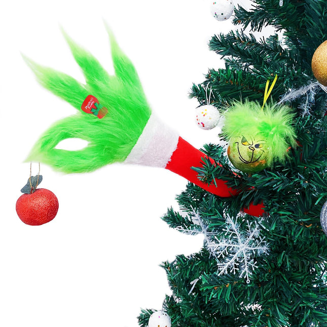 Christmas Elf Body Tree Decorations, Christmas Tree Arm, Christmas Green Monster Stole Xmas Tree Topper, Furry Green Christmas Elf Arms With Fingers That Can Be Bent At Will,Christmas Tree Decorations