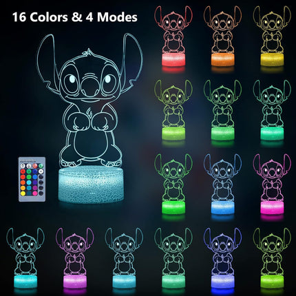 Hoofun 3D Illusion Stitch Night Light: Stitch s Light with Remote Control and Smart Touch, Stitch Stuff for Girls Room Decor Lamp Birthday Christmas s