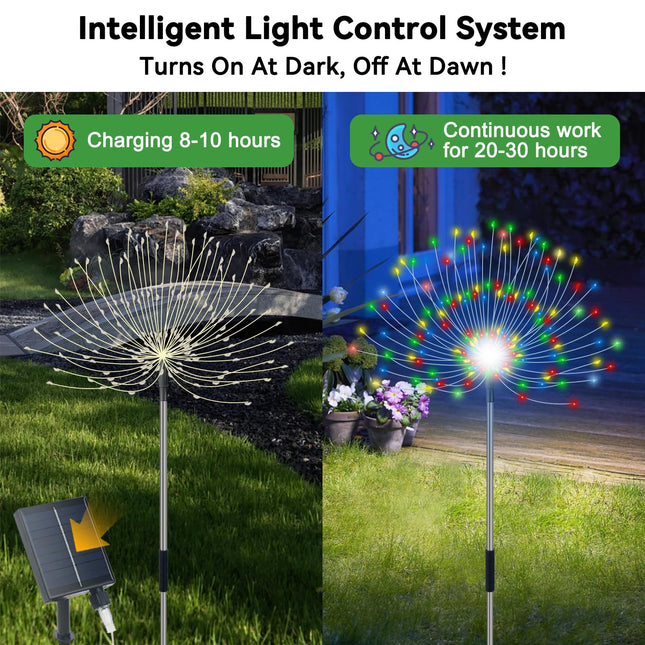 Solar Garden Lights Outdoor Waterproof, 4 Pack Total 480 LED Solar Starburst Sparkler Lights Decorative with 8 Lighting Modes Outside for Flowerbed Pathway Party Christmas Decorations, Multicolor