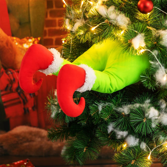 Elf Arms and Legs Christmas Tree Decorations - Poseable Plush Elf Limbs as Xmas Tree Topper and Garland Ornaments (Elf Legs)