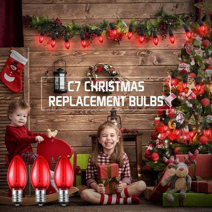 50 Pack Replacement Christmas Light Bulbs Shatterproof C7 LED Light Bulbs Mini Nightlight Bulbs for String Lights Candle Lamps E12 Candelabra Base Window Candle Indoor Outdoor (Red)