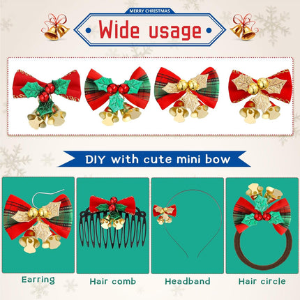 Christmas Bow with Bells for Crafts Christmas Mini Bowknot Ornament Craft Present Bow Christmas Tree Wreaths Hanging Decor (100 Pieces)