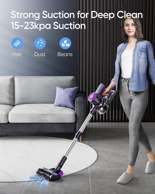 Tatian Cordless Vacuum Cleaner,23Kpa Powerful Cordless Vacuum,40 Mins Runtime,Detachable Battery,1.5L Dust Cup,6 In 1 Lightweight Cordless Stick Vacuum Cleaner For Hardwood Floor Pet Hair,Car,Redrose