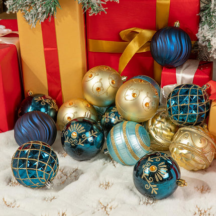 3.15" Christmas Ball Ornaments Set, 16pc Bulk Blue and Gold Xmas Tree Ornaments Decoration, Shatterproof Large Decorative Hanging Balls with Loop for Christmas Party Holiday Wreath Garland Home Decor