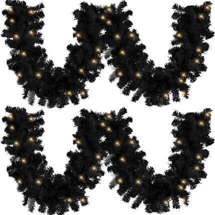 Hotop 9 ft Faux Spruce Artificial Christmas Garland LED Garland Warm Pine Prelit Battery Operated Lighted Garland for Seasonal Indoor Home Fireplace Mantle Tree Stair Decor (2 Pcs,Black)