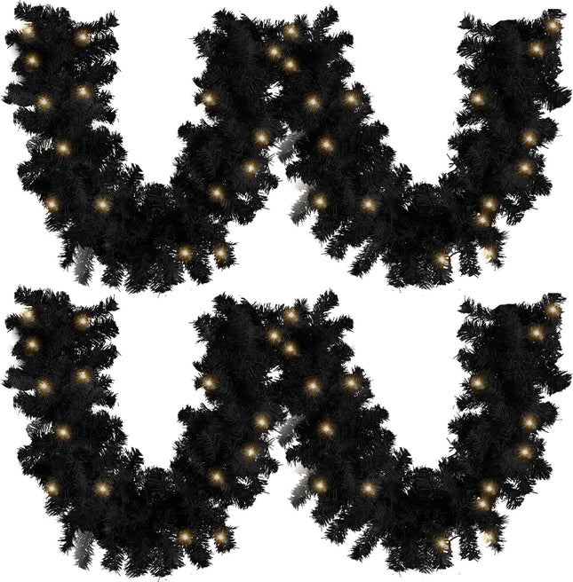 Hotop 9 ft Faux Spruce Artificial Christmas Garland LED Garland Warm Pine Prelit Battery Operated Lighted Garland for Seasonal Indoor Home Fireplace Mantle Tree Stair Decor (2 Pcs,Black)