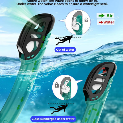 Freela Adult Dry Snorkel Set with Mirrored Lens Anti-Fog 180° Wide View Anti-Fog, Scuba Diving Mask with Nose Cover, Snorkeling Gear for Men Women - Green with Blue