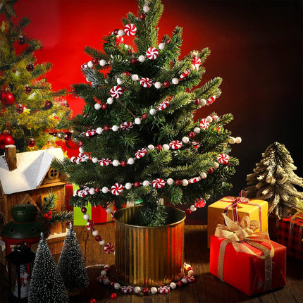 16 Feet Christmas Candy Cane Garland Christmas Tree Peppermint Ornaments Candy Garland Wreaths Christmas Ball Garland Xmas Bead Hanging Ornaments for Holiday Party Fireplace Home Decor(Candy)