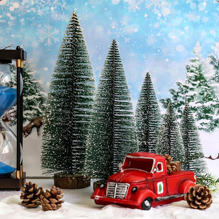5pcs Mini Christmas Tree, Wooden Base Small Bottle Brush Christmas Tree, Christmas Village Small Christmas Tree, Suitable for Desktop Christmas Decoration, Holiday Party Decoration Crafts