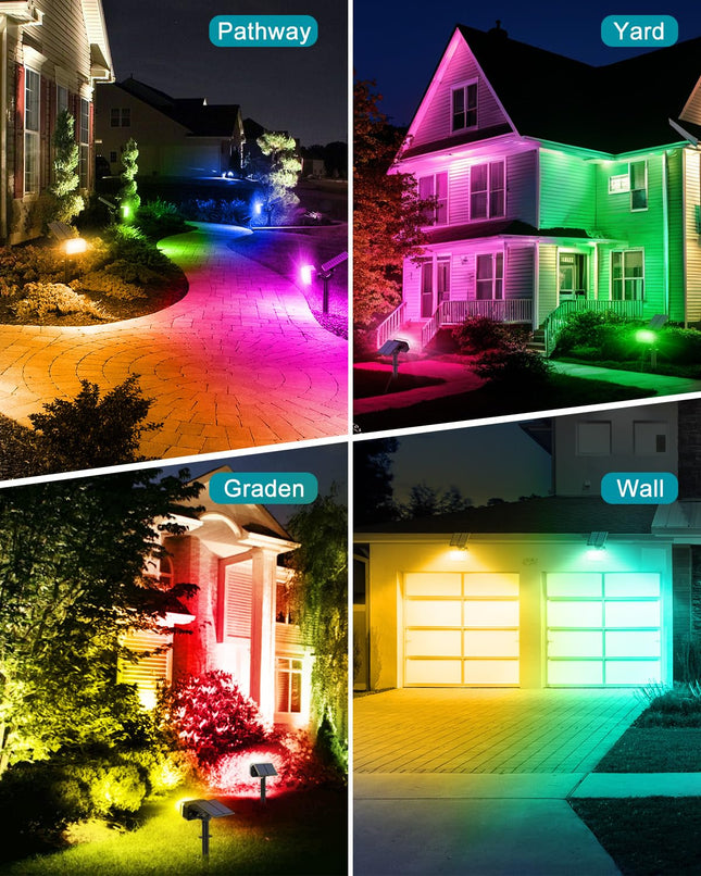 Solar Spot Lights Outdoor Waterproof IP65,[49 LEDs/8 Pack] RGB Christmas 7 Modes Color Changing Solar Spotlights, Adjustable Landscape Flood Powered Lights for Yard Garden Pathway(Multicolor)