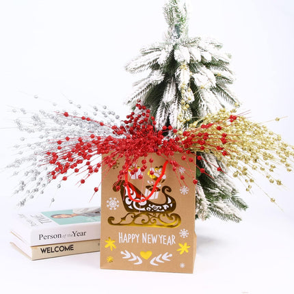 CCINEE Gold Artificial Glitter Berry Stem Ornaments, 10 pack 19.7 inches Fake Christmas Picks Decorative Glitter Bead Sticks for Christmas Tree DIY Wreath Crafts Vase Fireplace Holiday Home Decor