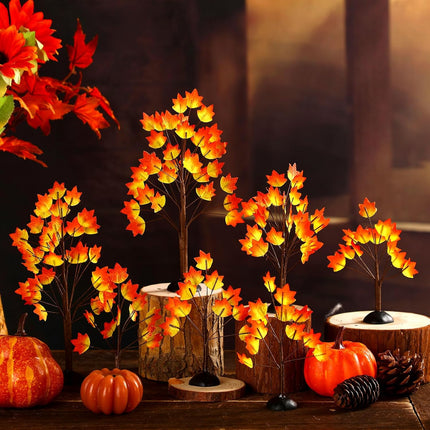 Uiifan 8 Pcs Thanksgiving Fall Village Trees Faux Artificial Maple Tree Tabletop Artificial Trees Plastic Fall Decorations for Home Indoor Thanksgiving Accessories Fall Party Decoration