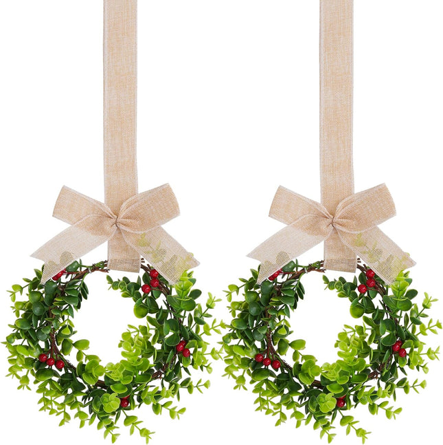 jiebor 2Pcs Mini Christmas Wreaths Cabinet Wreaths Small Green Hanging Wreath Christmas Ornament for Cabinets Winter Holiday Home Outdoor Indoor Window Christmas Tree Crafts Decorations 25 x 10 Inch