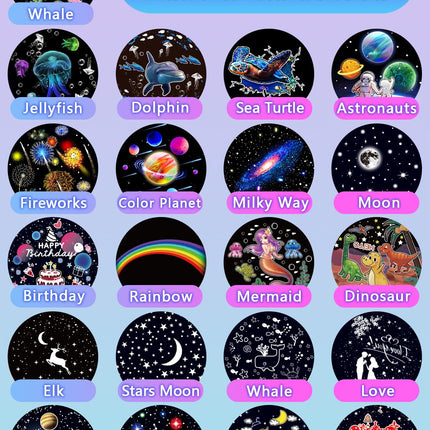 Night Light for Kids + 21 Sets of Films, Projector Night Light for Kids Bedroom, Ceiling, Star Galaxy Projector with 360° Rotation for Baby Girls Boys, Birthday, Christmas, Baby Nursery, Room Decor