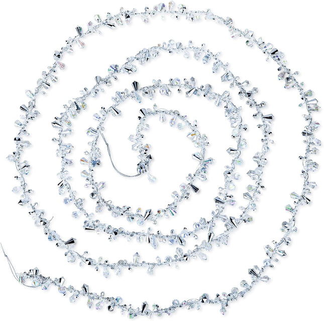 9 Foot Silver & Clear Crystal Acrylic Bead Christmas Garland Iridescent Christmas Tree Garland Perfect for White Winter Theme Trees Garland Christmas Decorations for Indoor Use