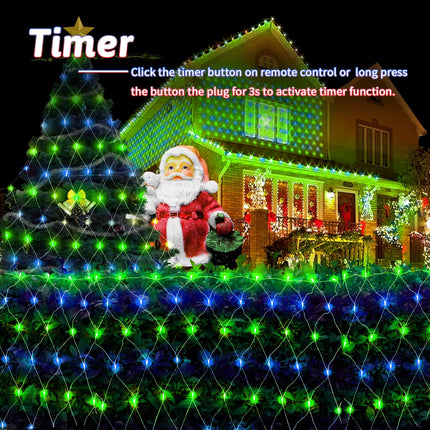 200 LED Christmas Net Lights Outdoor Decorations 3M2M Mesh Lights Fairy String Lights Plug in with Timer 8 Modes Waterproof for Outside Bush Window Wall Patio Fence Party Decor-Blue and Green