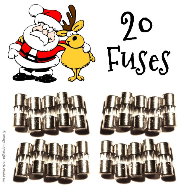 20 Christmas Mini Light Strings Replacement Glass Fuses 3A 3 Amp 110V 125V (20pcs) - size is 3.6 x 10 mm/ 0.14 x 0.39 Inch