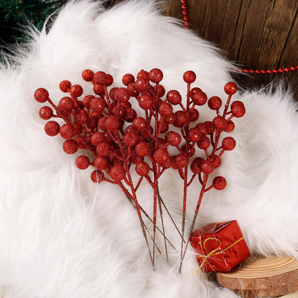 winemana 24 Pack 8 Inch Christmas Glitter Faux Winter Berry Sprigs, Artificial Sparking Red Berries Ornaments for Christmas Tree DIY Crafts Wreath Garland Decor (Red)