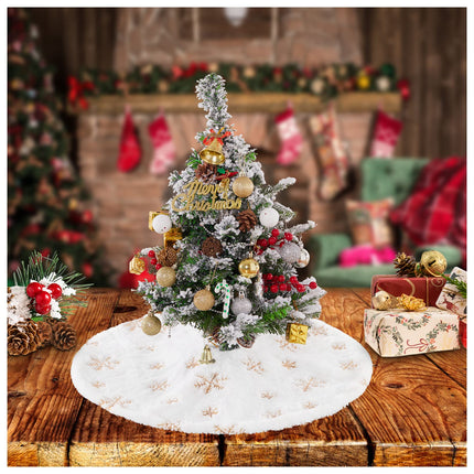 White Faux Fur Tree Skirt Gold Sequin Snowflakes Tree Skirts 24 Inches Mini Christmas Plush Tree Skirts Xmas Ornaments Decorations