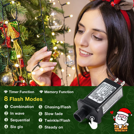 Marchpower Christmas Tree Lights Warm White, 8 Modes Christmas Lights for Tree with Timer & Memory Function, 400 Diamond LED 6.6FTx10 Waterproof Xmas Tree Lights with Ring for Indoor Outdoor