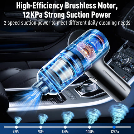 Uniqus Mini Vacuum Cleaner, Handheld Vacuum Cordless Rechargeable, Portable Car Vacuum With Brushless Motor, 12000Pa High Power 3 In 1 Sucking & Blowing Small Vacuum Desk Vacuum For Car, Home, Office