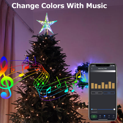 Christmas Star Tree Topper, 10” 50LEDs Smart Lighted Christmas Tree Topper RGB Treetop App Control USB Powered Xmas Music Sync Tree Top for Christmas Tree Holiday
