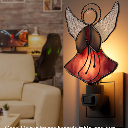 Night Light Flying Pink Angel Stained Glass Night Lights Plug into Wall, Angel Bright Plug in Night Light, for Birthday Christmas Valentine Holidays s for Mom Mother`s Day Christmas